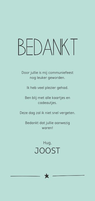 Communie big boy bedankt Achterkant