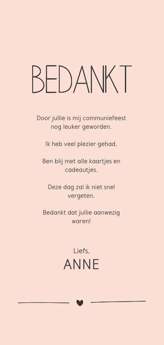 Communie big girl bedankt Achterkant