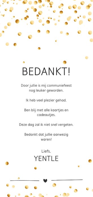 Communie confetti girl bedankt Achterkant