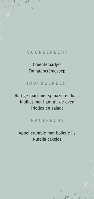 Communie menukaart hip met foto en zilveren spetters Achterkant