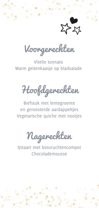 Communie menukaart met foto en doodles Achterkant