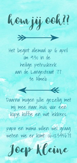 Communie uitnodiging jongen Achterkant