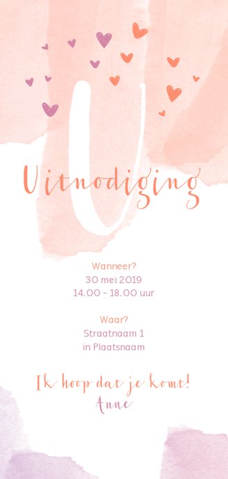 Communie waterverf met hartjes Achterkant