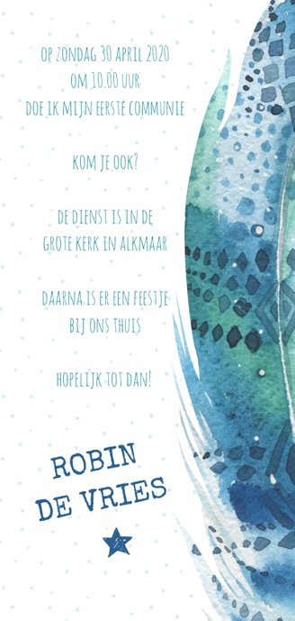 Communiekaart Boho veer blauw-groen Achterkant