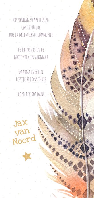 Communiekaart Boho veer oker-taupe Achterkant