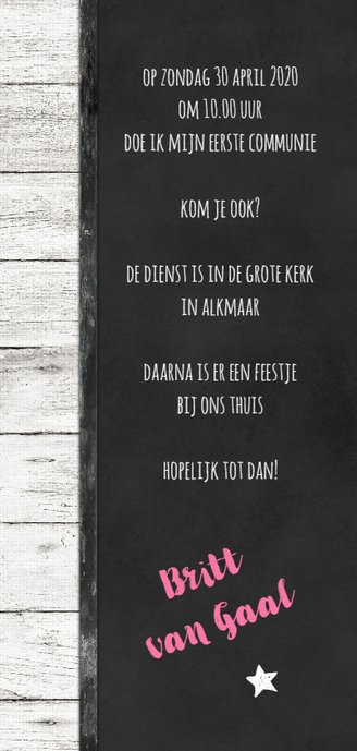 Communiekaart licht hout stoer Achterkant