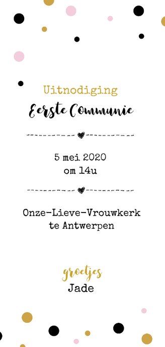 Communiekaart waterverf stippen Achterkant
