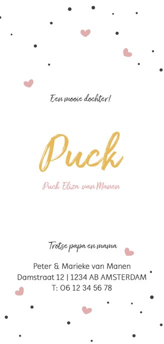 Confetti en roze hartjes Achterkant