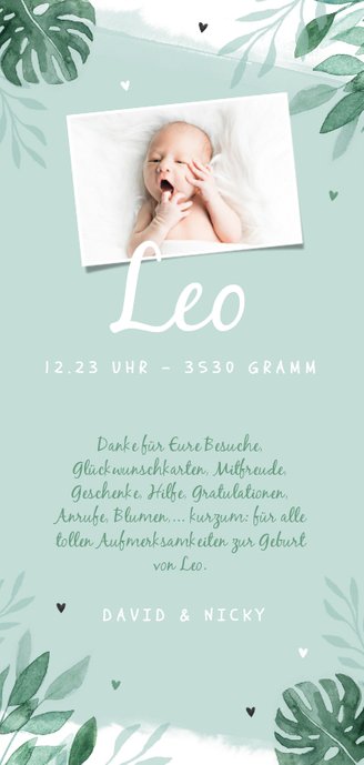 Dankeskarte Geburt kleiner Löwe Foto Rückseite Rückseite