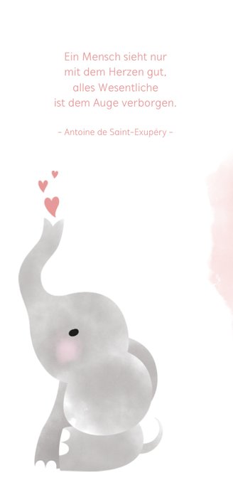Dankeskarte Geburt rosa Foto & Elefant Wasserfarbe 2