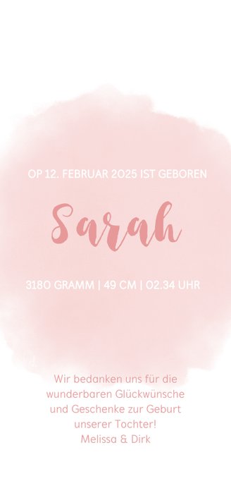 Dankeskarte Geburt rosa Foto & Elefant Wasserfarbe 3