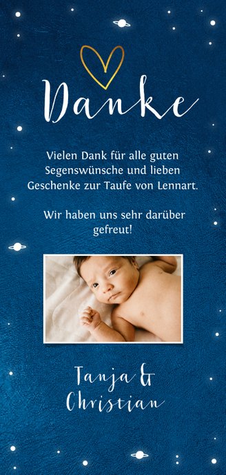 Dankeskarte Taufe Sternenhimmel Fotocollage Rückseite