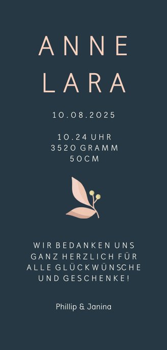 Dankeskarte zur Geburt großer Buchstabe dunkelblau 3