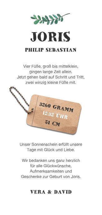 Danksagung Geburt Holzlook Foto & Anhänger Rückseite