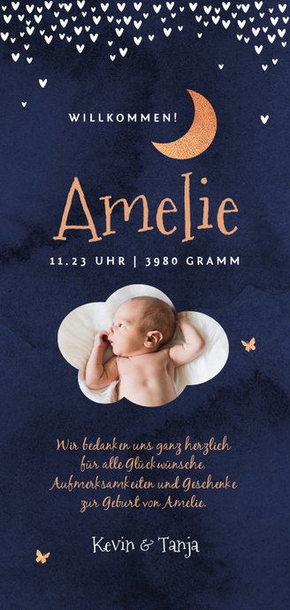Danksagung Geburt Mädchen auf Pferd Foto hinten Rückseite