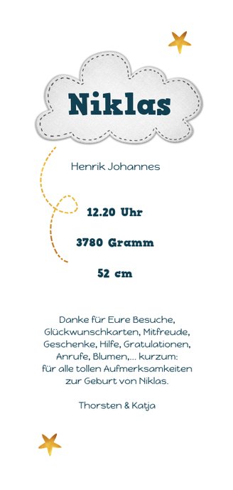 Danksagung Geburt Rakete & Sterne Foto innen 3