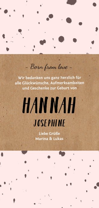 Danksagung zur Geburt mit Fotocollage Kleckse rosa Rückseite