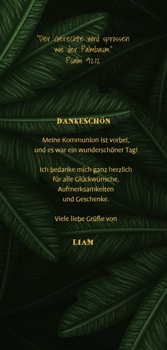 Danksagung zur Kommunion Fotos & Palmen Rückseite