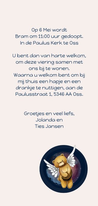 Doopkaart Gods lamp met beer op maan 3