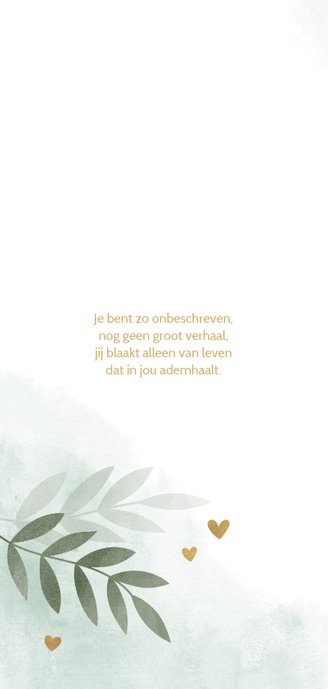 Doopkaart mintgroen waterverf takjes gouden hartjes 2