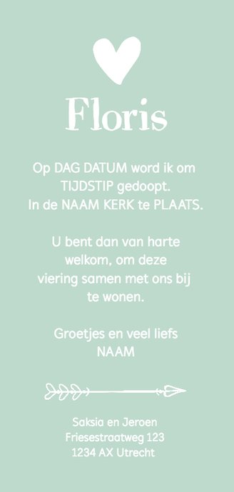 Doopkaartje - langwerpig uitnodiging doopfeest Achterkant