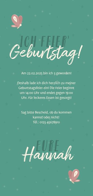 Einladung Einhorn zum Kindergeburtstag Rückseite