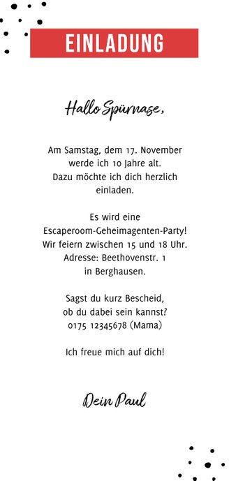 Einladung Kindergeburtstag Geheimagenten Rückseite