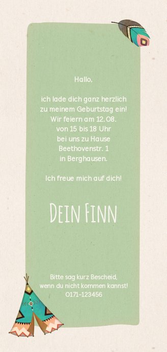 Einladung Kindergeburtstag Indianer-Faultier Rückseite