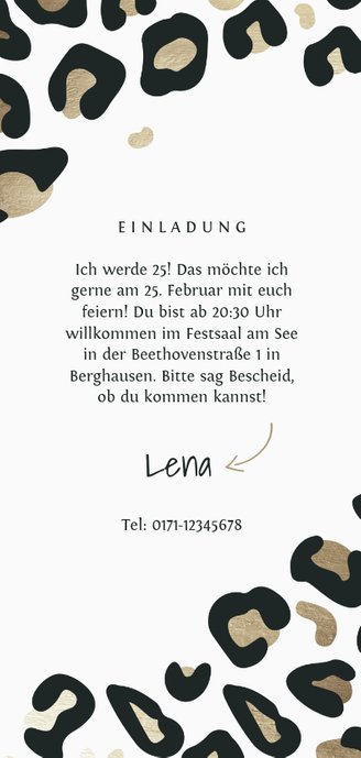 Einladung Zum 25 Geburtstag Leopardenmuster Kaartje2go