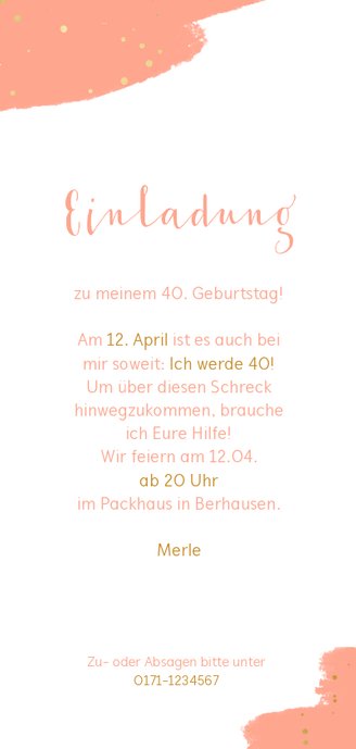 Einladung Zum 40 Geburtstag Mit Pinselstrich Kaartje2go