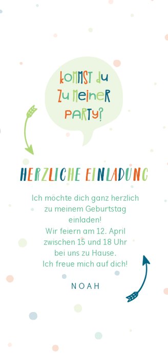Einladung zum Kindergeburtstag fröhlich-blau Rückseite