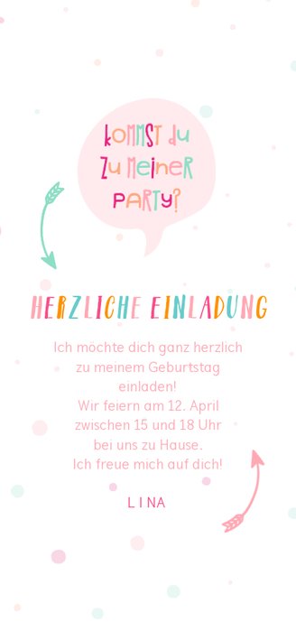 Einladung zum Kindergeburtstag fröhlich-rosa Rückseite