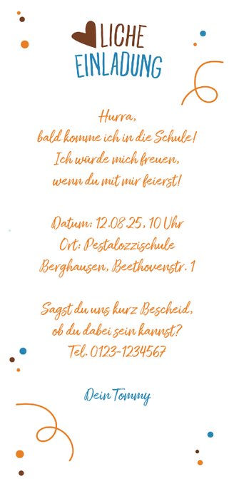Einladung zur Einschulung eigenes Foto Schultüte blau Rückseite