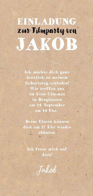 Einladung zur Filmparty mit Foto Rückseite