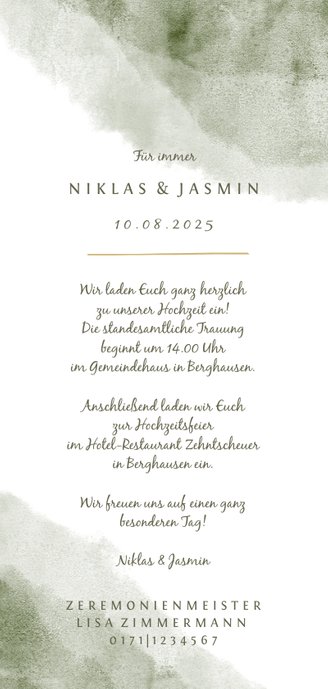 Einladung zur Hochzeit Aquarell & Zweige Rückseite