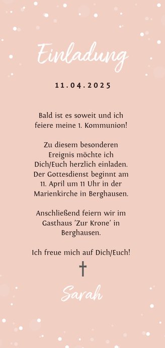 Einladung zur Kommunion Pferd Rückseite
