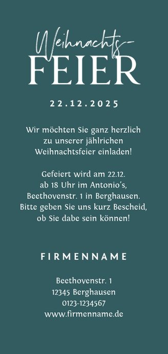 Einladung zur Weihnachtsfeier Tannenzweige Rückseite