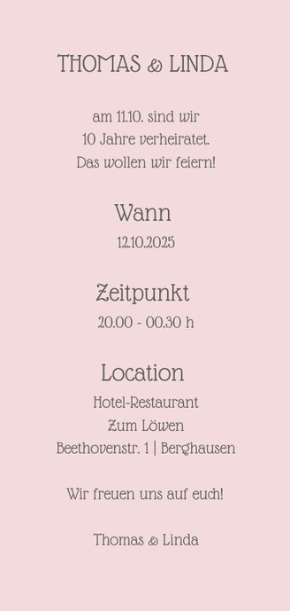 Einladungskarte 10. Hochzeitstag '10 years of love' 3