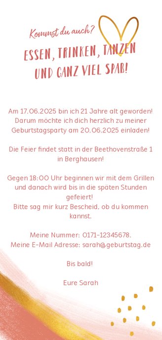 Einladungskarte 21. Geburtstag stilvoll mit Foto Rückseite