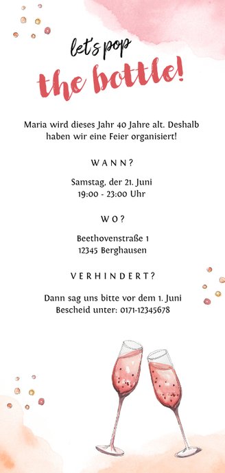 Einladungskarte Geburtstagsparty mit Torte Rückseite