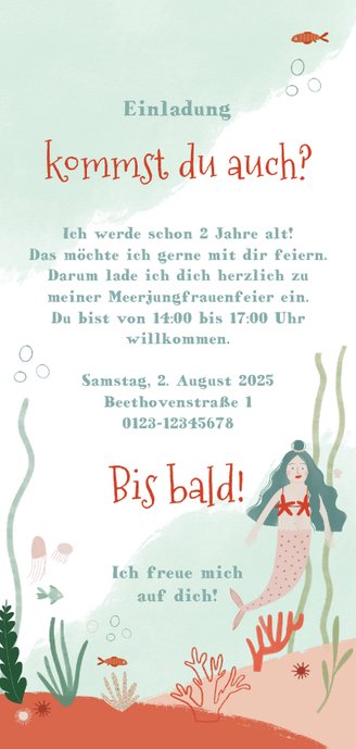 Einladungskarte Meerjungfrauen Geburtstag Rückseite