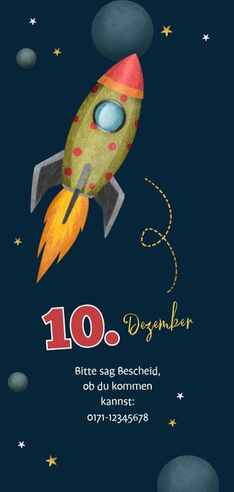 Einladungskarte zum Weltraum Kindergeburtstag 2