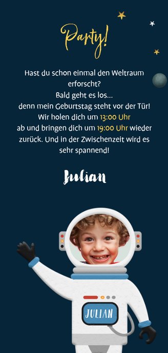 Einladungskarte zum Weltraum Kindergeburtstag 3