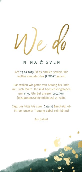 Einladungskarte Zur Hochzeit Grun Gold Mit Kaartje2go