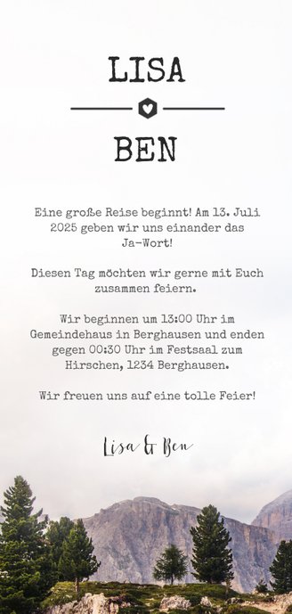 Einladungskarte zur Hochzeit mit Foto im botanischen Look 3