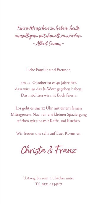 Einladungskarte zur Hochzeitsjubiläum Rubinhochzeit Foto 3