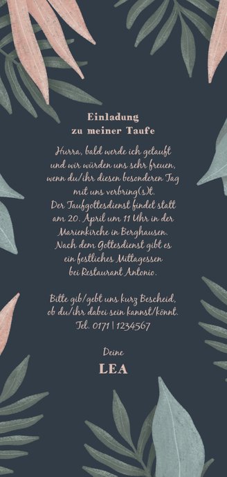 Einladungskarte zur Taufe Dschungel Rückseite