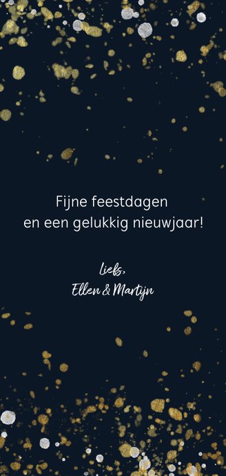 Enkele kerstkaart met handgeschreven tekst en confetti Achterkant
