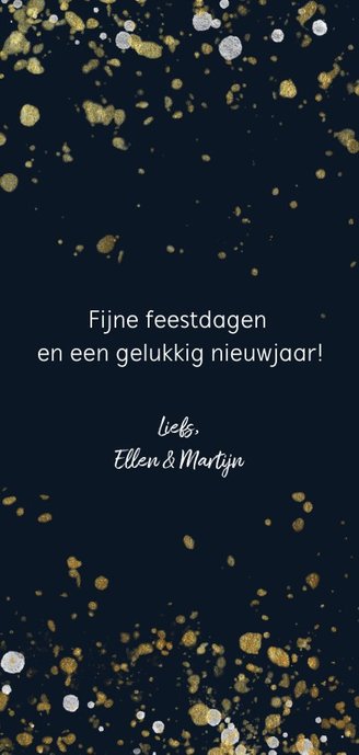 Enkele kerstkaart met handgeschreven tekst en confetti Achterkant