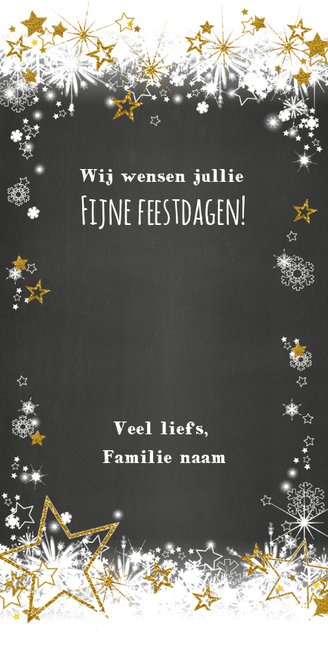 Feestelijke foto kerstkaart sneeuw en sterren Achterkant